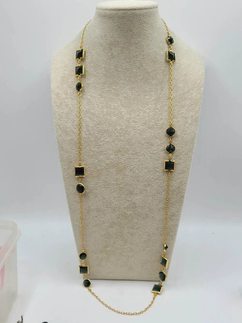 J Crew Gold Tone Black Stone Station Necklace